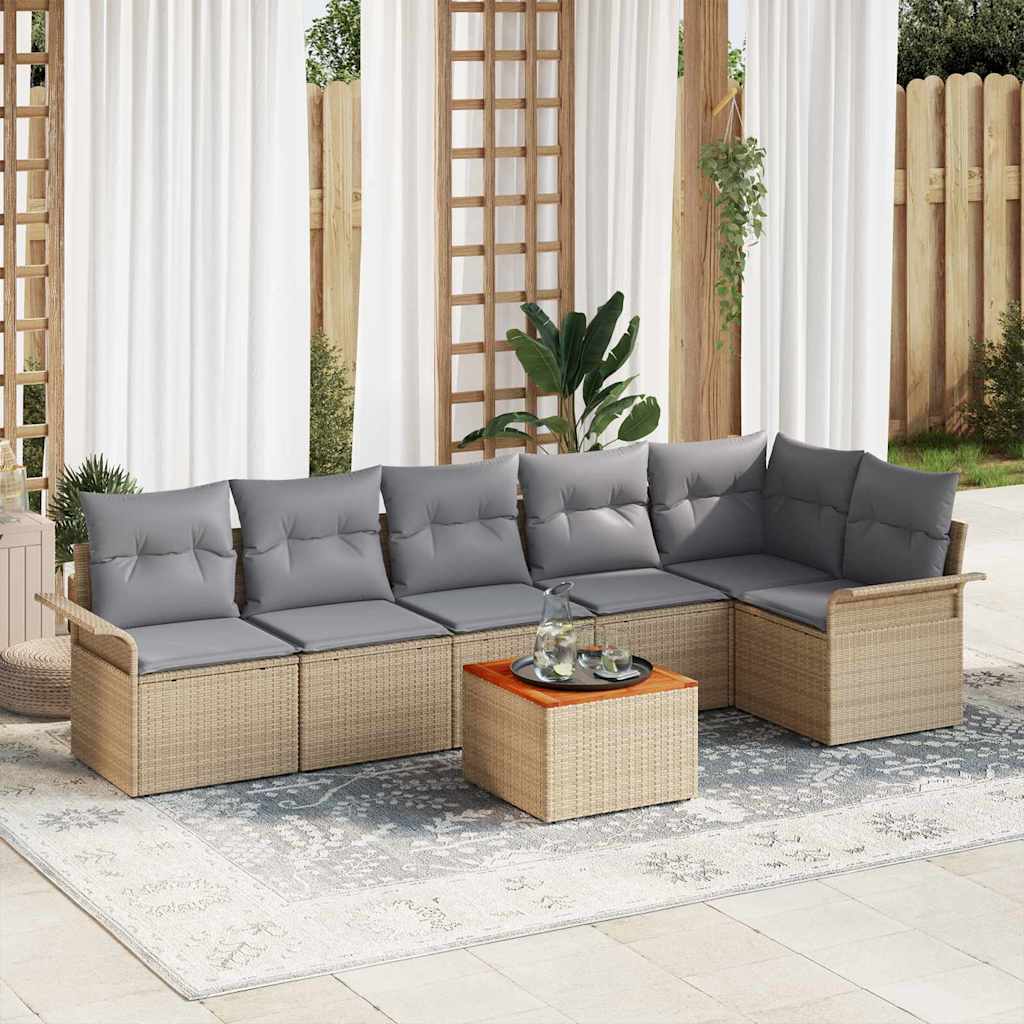 Tuinbankenset 7 st 6-Aantal zitplaatsen Beige en Licht Grijs