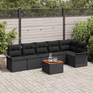 Tuinbankenset 7 st 6-Aantal zitplaatsen Zwart poly rattan