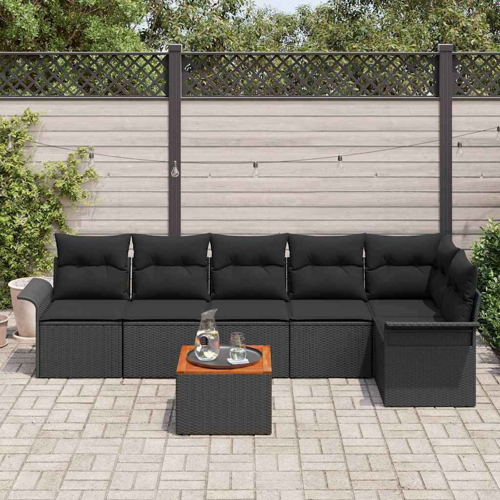 Tuinbankenset 7 st 6-Aantal zitplaatsen Zwart poly rattan