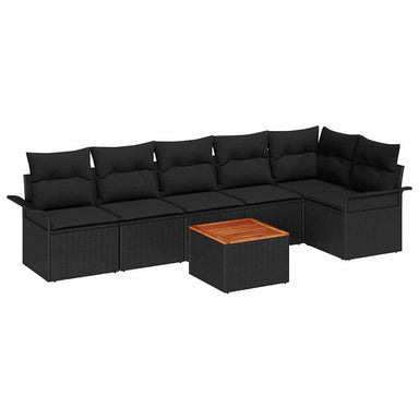 Tuinbankenset 7 st 6-Aantal zitplaatsen Zwart poly rattan