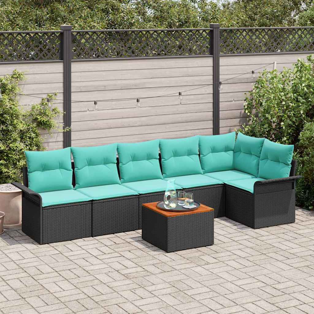 Tuinbankenset 7 st 6-Aantal zitplaatsen Zwart en Turquoise