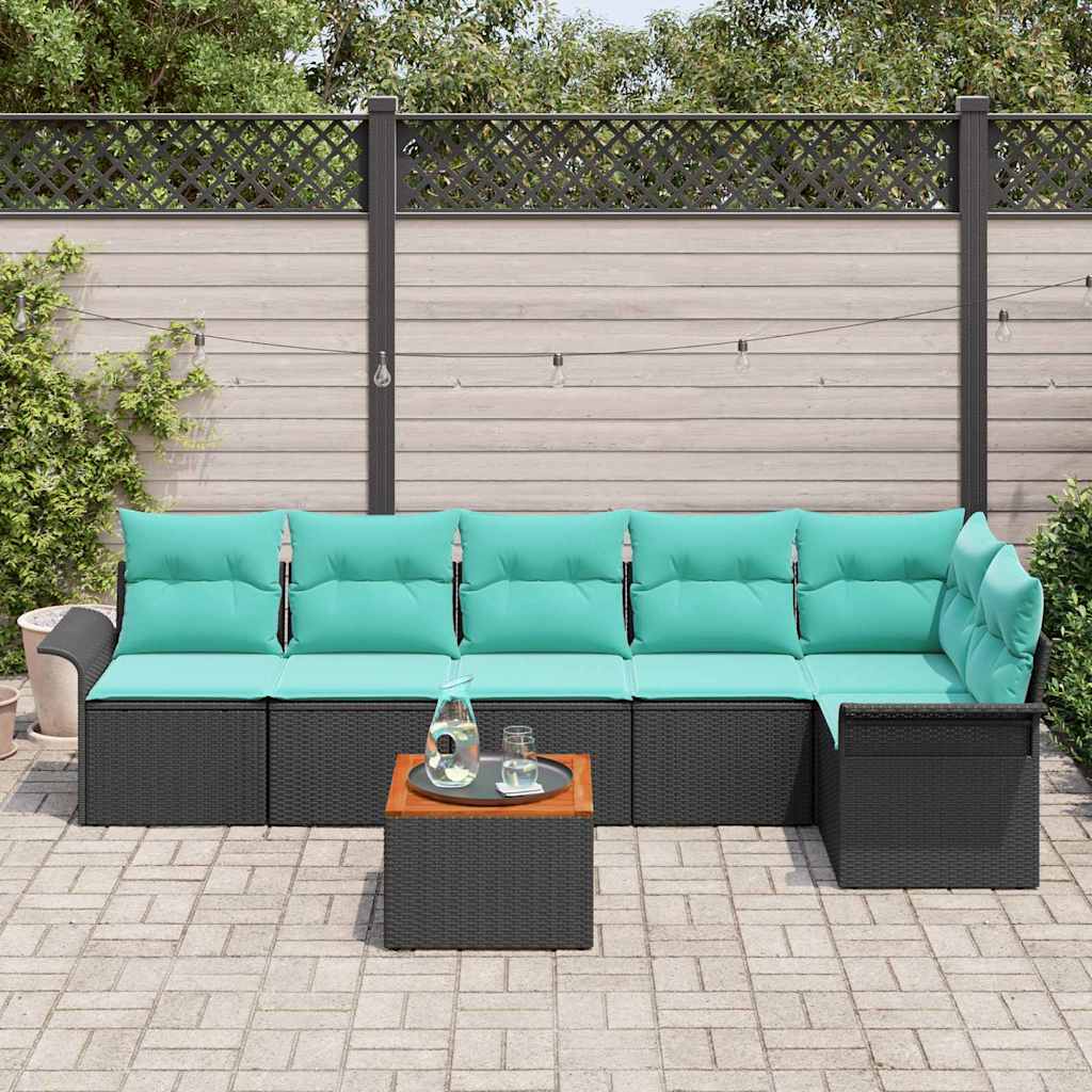 Tuinbankenset 7 st 6-Aantal zitplaatsen Zwart en Turquoise