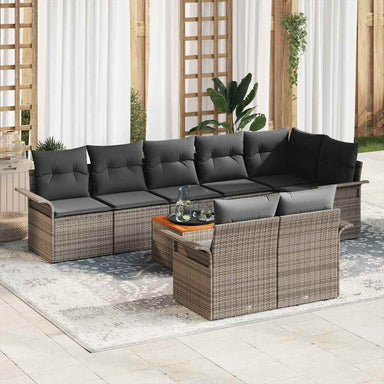 Tuinbankenset 9 st 8-Aantal zitplaatsen Grijs poly rattan