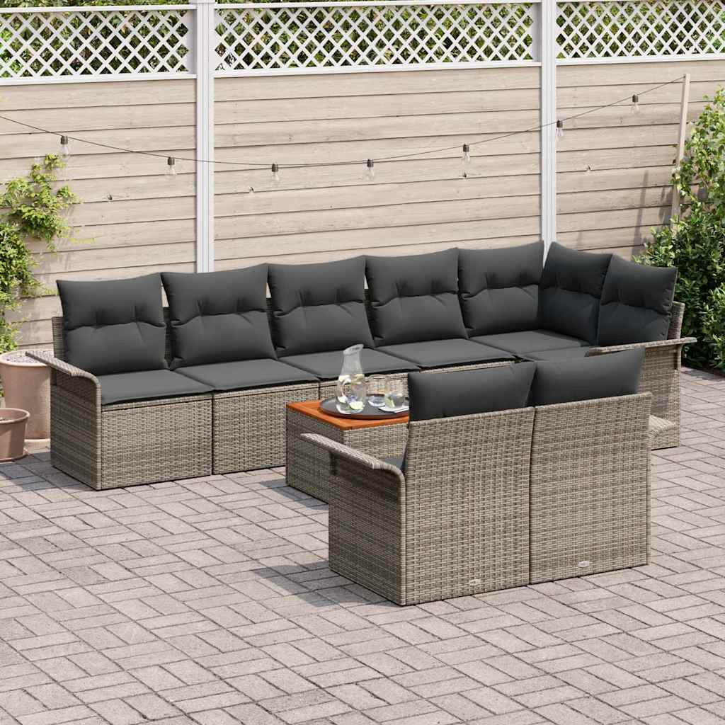 Tuinbankenset 9 st 8-Aantal zitplaatsen Grijs poly rattan