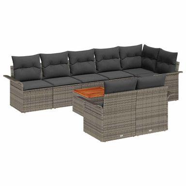 Tuinbankenset 9 st 8-Aantal zitplaatsen Grijs poly rattan