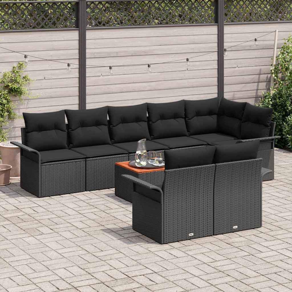 Tuinbankenset 9 st 8-Aantal zitplaatsen Zwart poly rattan