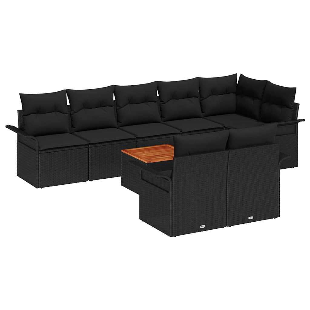 Tuinbankenset 9 st 8-Aantal zitplaatsen Zwart poly rattan