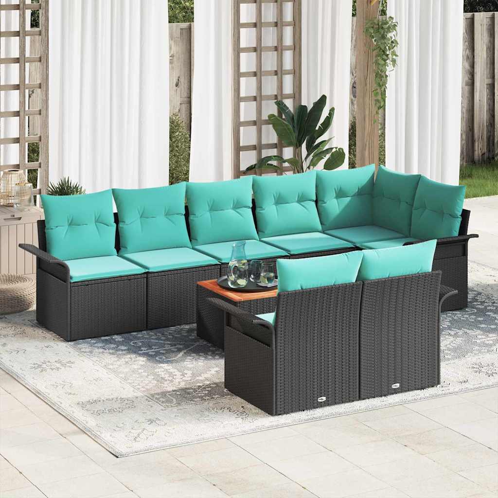 Tuinbankenset 9 st 8-Aantal zitplaatsen Zwart en Turquoise