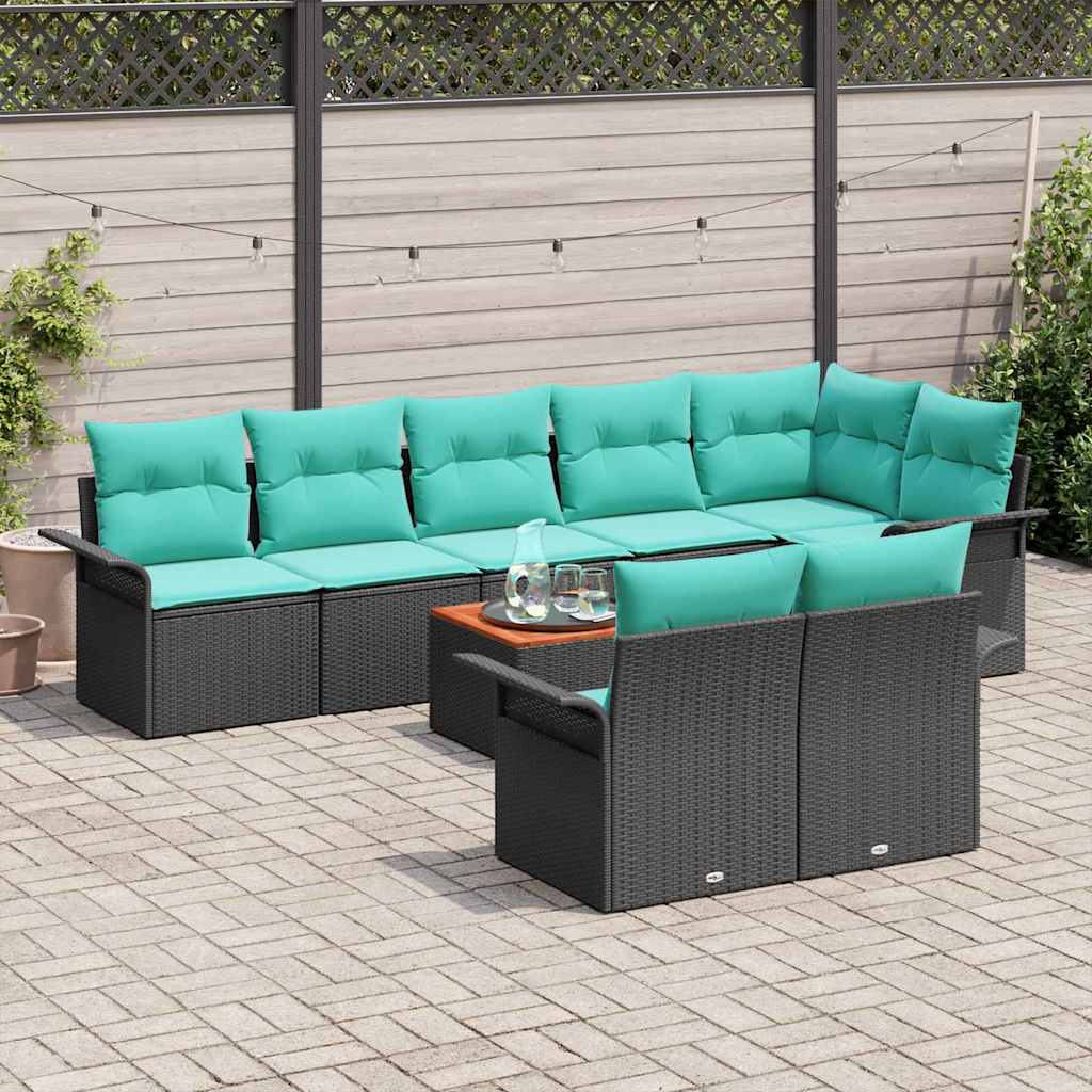 Tuinbankenset 9 st 8-Aantal zitplaatsen Zwart en Turquoise