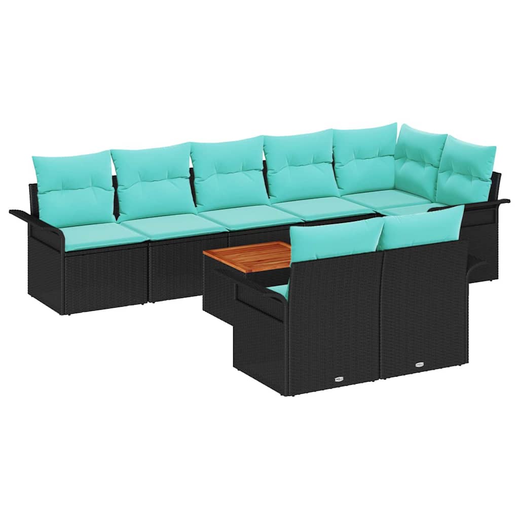 Tuinbankenset 9 st 8-Aantal zitplaatsen Zwart en Turquoise
