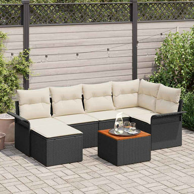 Tuinbankenset 7 st Zwart en Crème poly rattan