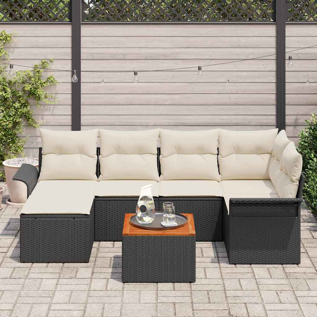 Tuinbankenset 7 st Zwart en Crème poly rattan