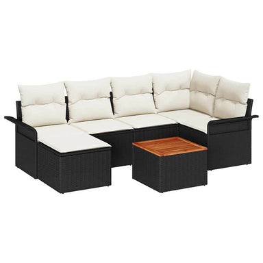 Tuinbankenset 7 st Zwart en Crème poly rattan