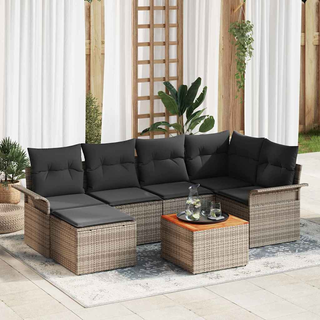 Tuinbankenset 7 st Grijs poly rattan