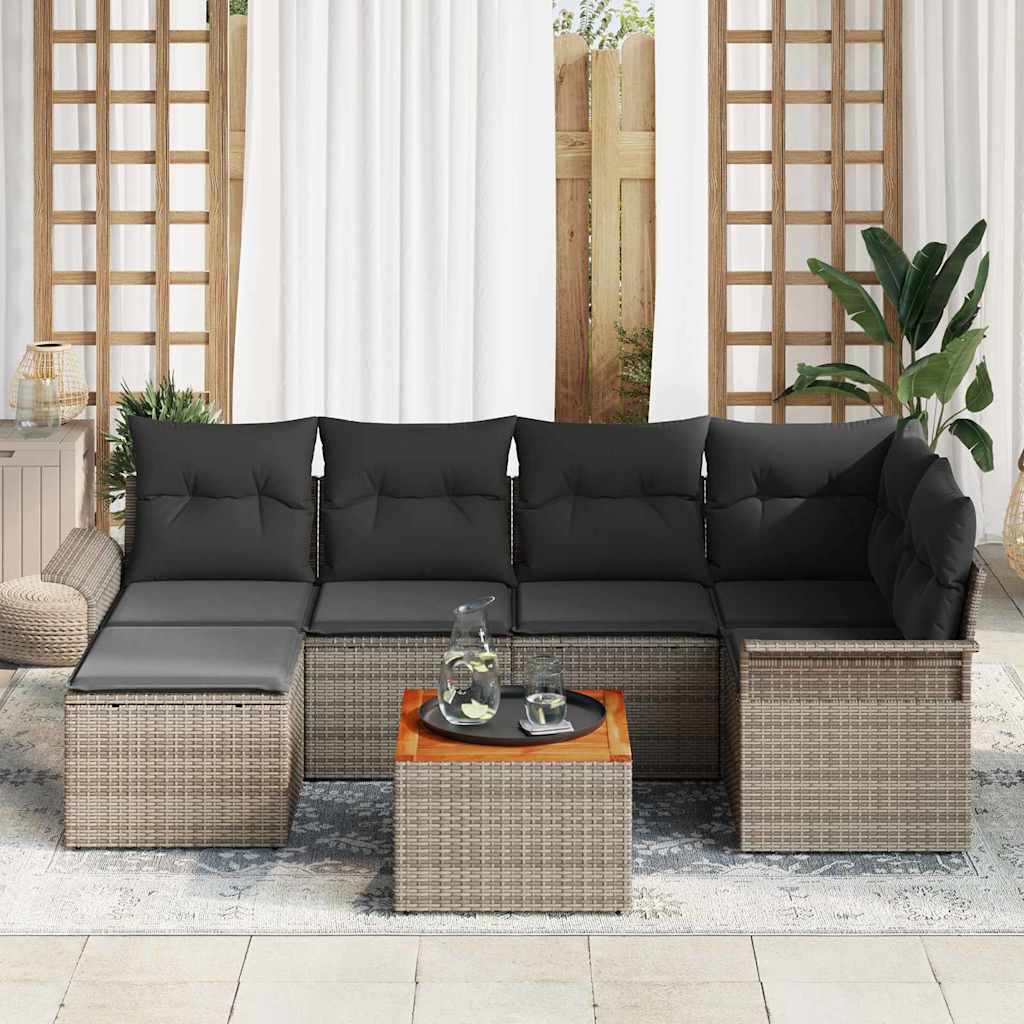 Tuinbankenset 7 st Grijs poly rattan