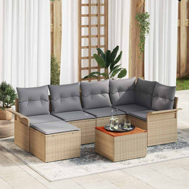 Tuinbankenset 7 st Beige en Licht Grijs poly rattan