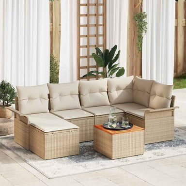 Tuinbankenset 7 st Beige en Crème poly rattan
