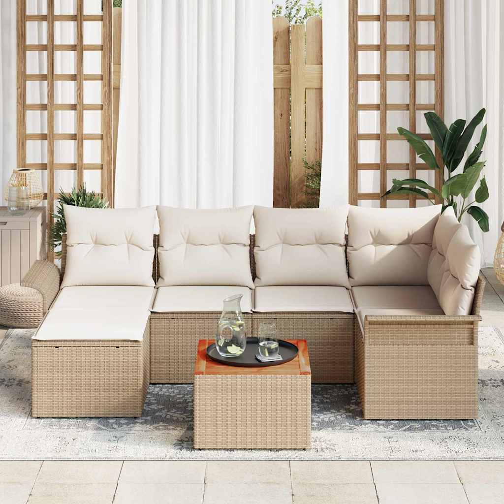Tuinbankenset 7 st Beige en Crème poly rattan