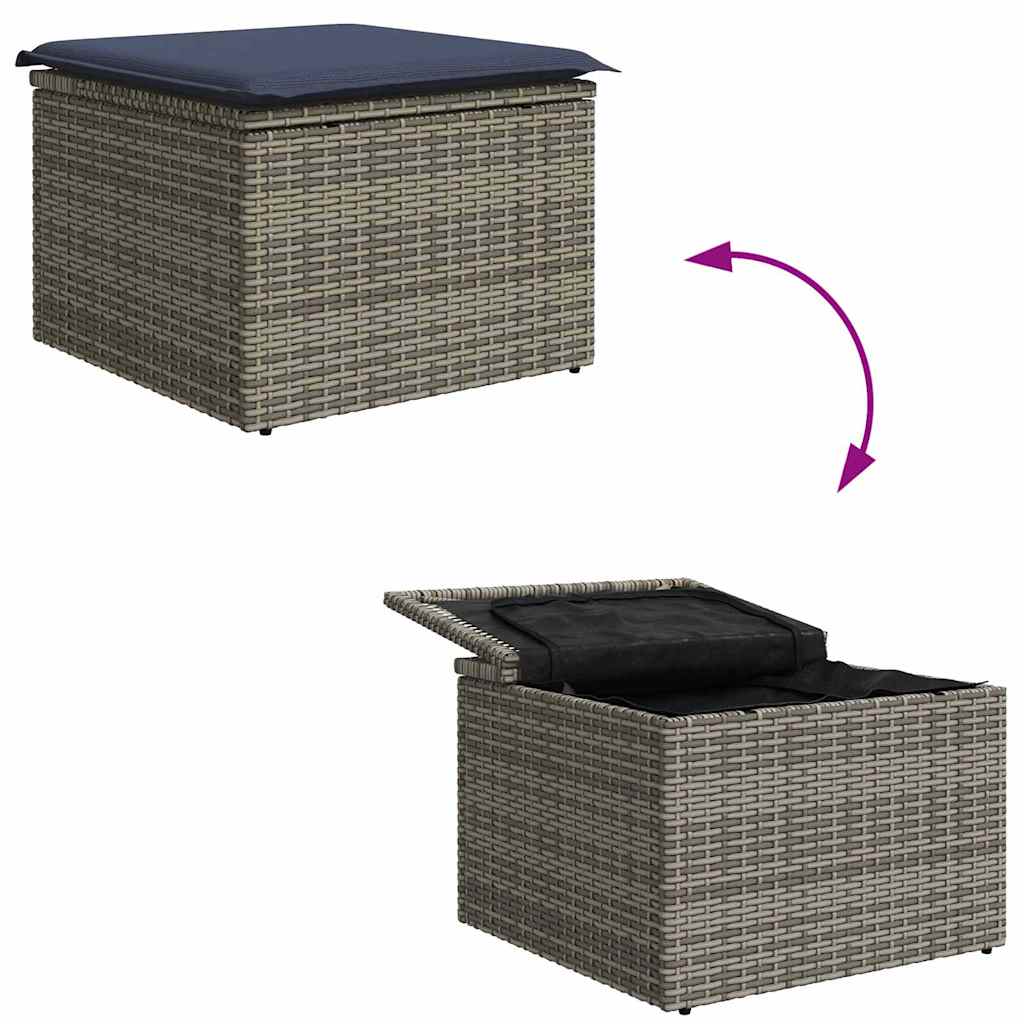Tuinbankenset 7 st Grijs en Marineblauw poly rattan