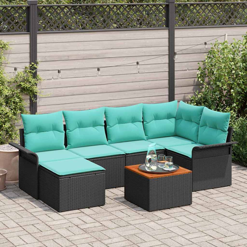 Tuinbankenset 7 st Zwart en Turquoise poly rattan