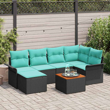 Tuinbankenset 7 st Zwart en Turquoise poly rattan