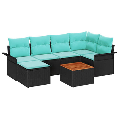 Tuinbankenset 7 st Zwart en Turquoise poly rattan