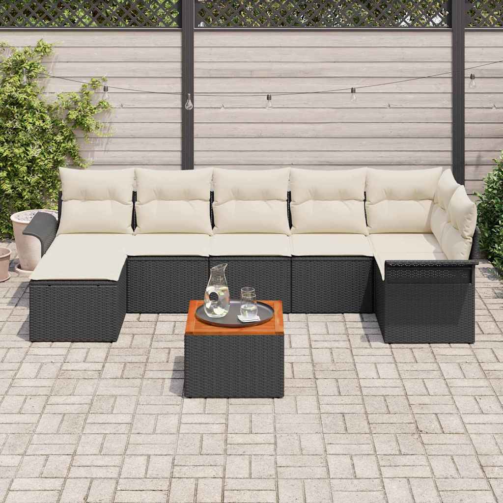 Tuinbankenset 8 st Zwart en Crème poly rattan