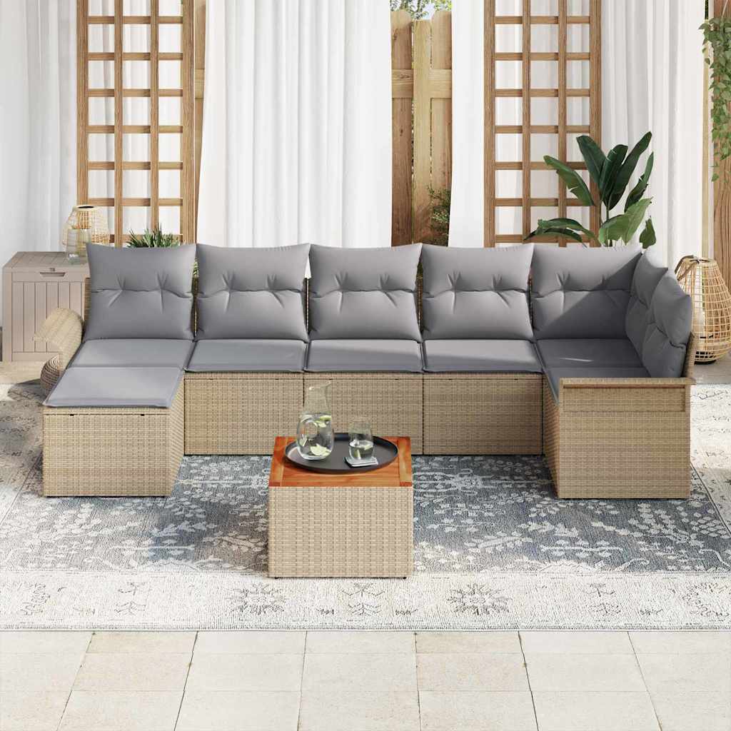 Tuinbankenset 8 st Beige en Licht Grijs poly rattan