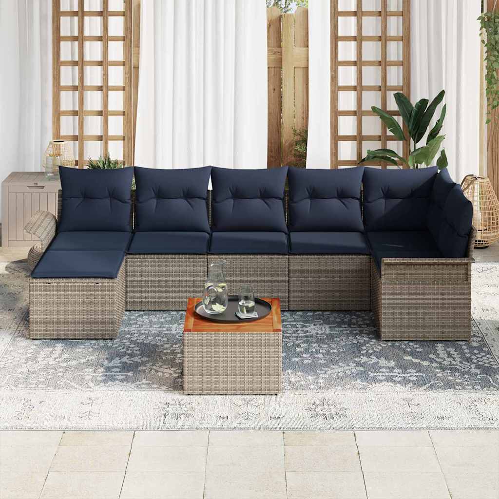 Tuinbankenset 8 st Grijs en Marineblauw poly rattan
