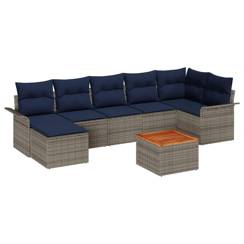Tuinbankenset 8 st Grijs en Marineblauw poly rattan