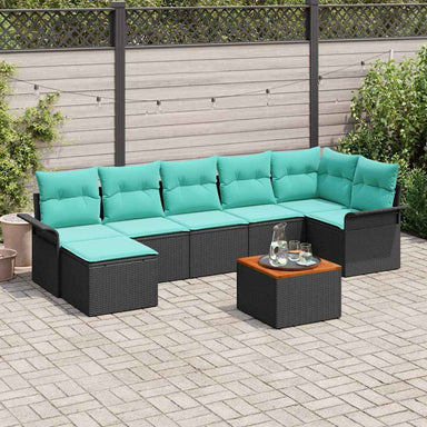 Tuinbankenset 8 st Zwart en Turquoise poly rattan