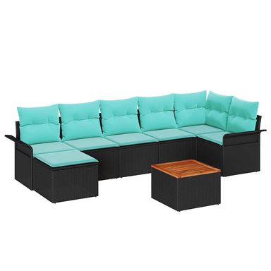 Tuinbankenset 8 st Zwart en Turquoise poly rattan