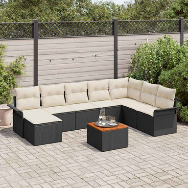 Tuinbankenset 9 st Zwart en Crème poly rattan
