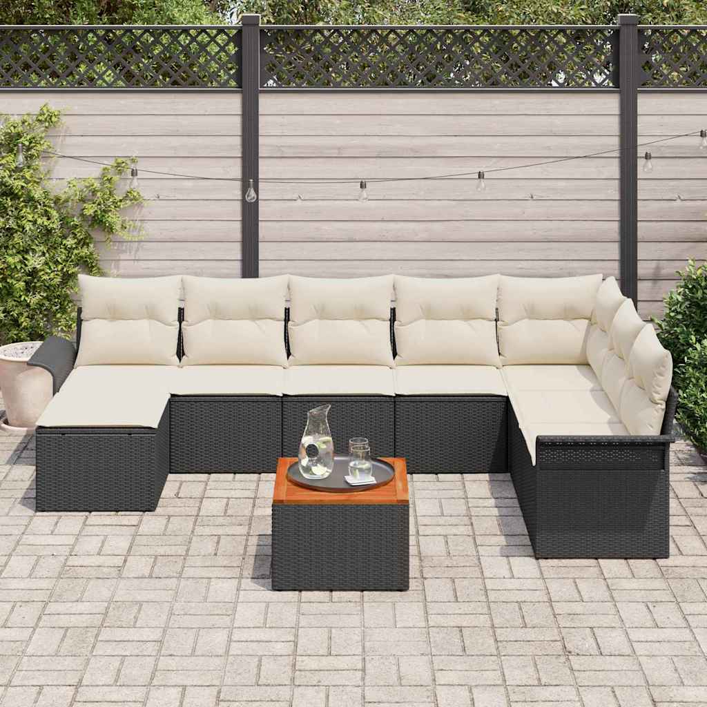 Tuinbankenset 9 st Zwart en Crème poly rattan