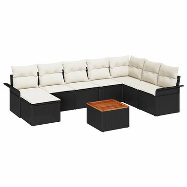 Tuinbankenset 9 st Zwart en Crème poly rattan