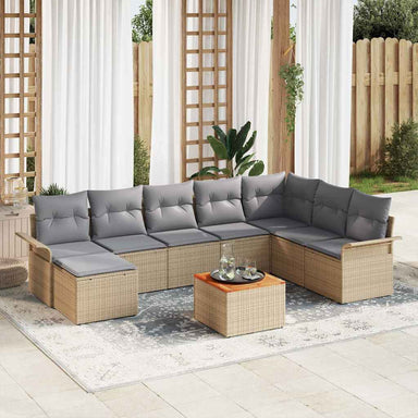 Tuinbankenset 9 st Beige en Licht Grijs poly rattan