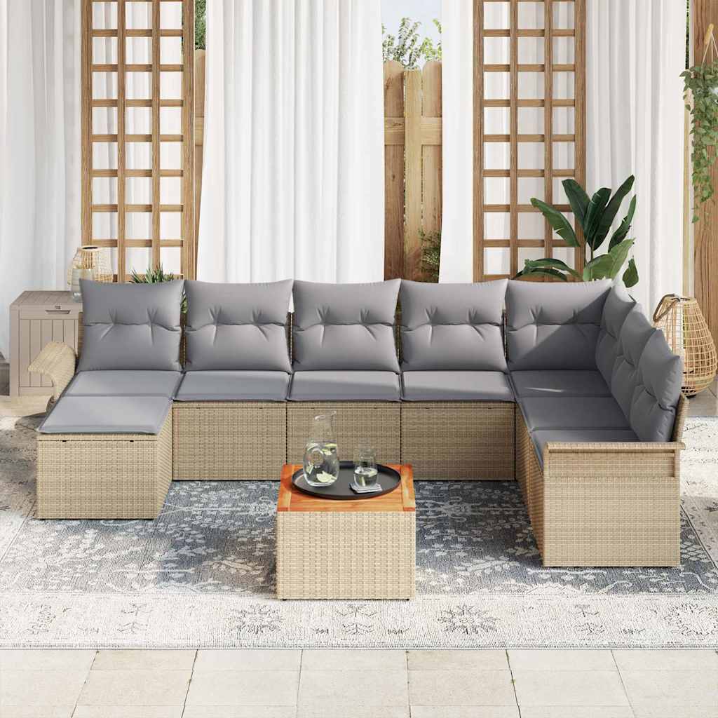 Tuinbankenset 9 st Beige en Licht Grijs poly rattan