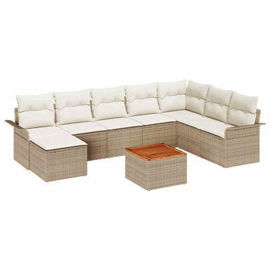 Tuinbankenset 9 st Beige en Crème poly rattan