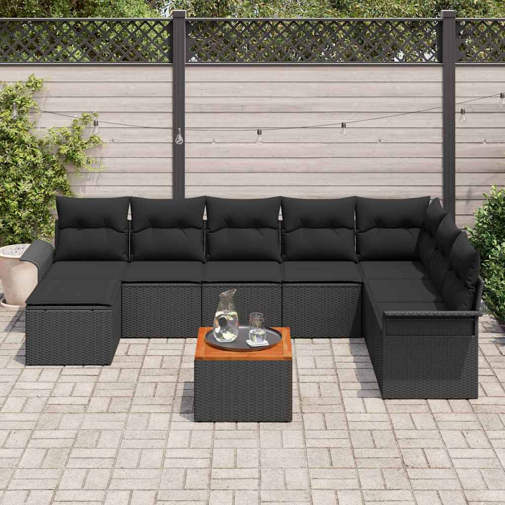 Tuinbankenset 9 st Zwart poly rattan
