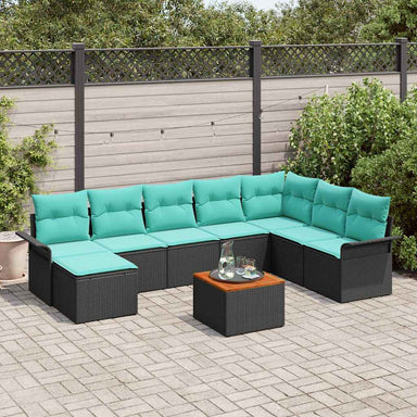 Tuinbankenset 9 st Zwart en Turquoise poly rattan