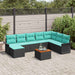 Tuinbankenset 9 st Zwart en Turquoise poly rattan