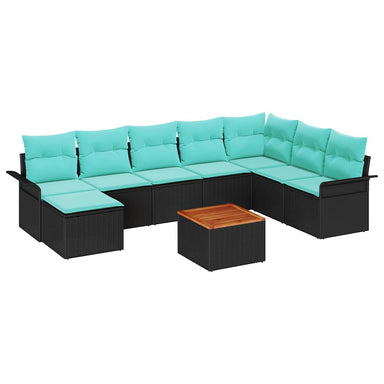 Tuinbankenset 9 st Zwart en Turquoise poly rattan