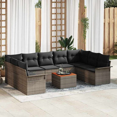 Tuinbankenset 10 st 9-Aantal zitplaatsen Grijs poly rattan