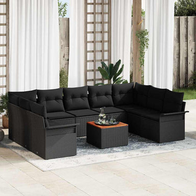 Tuinbankenset 10 st 9-Aantal zitplaatsen Zwart poly rattan