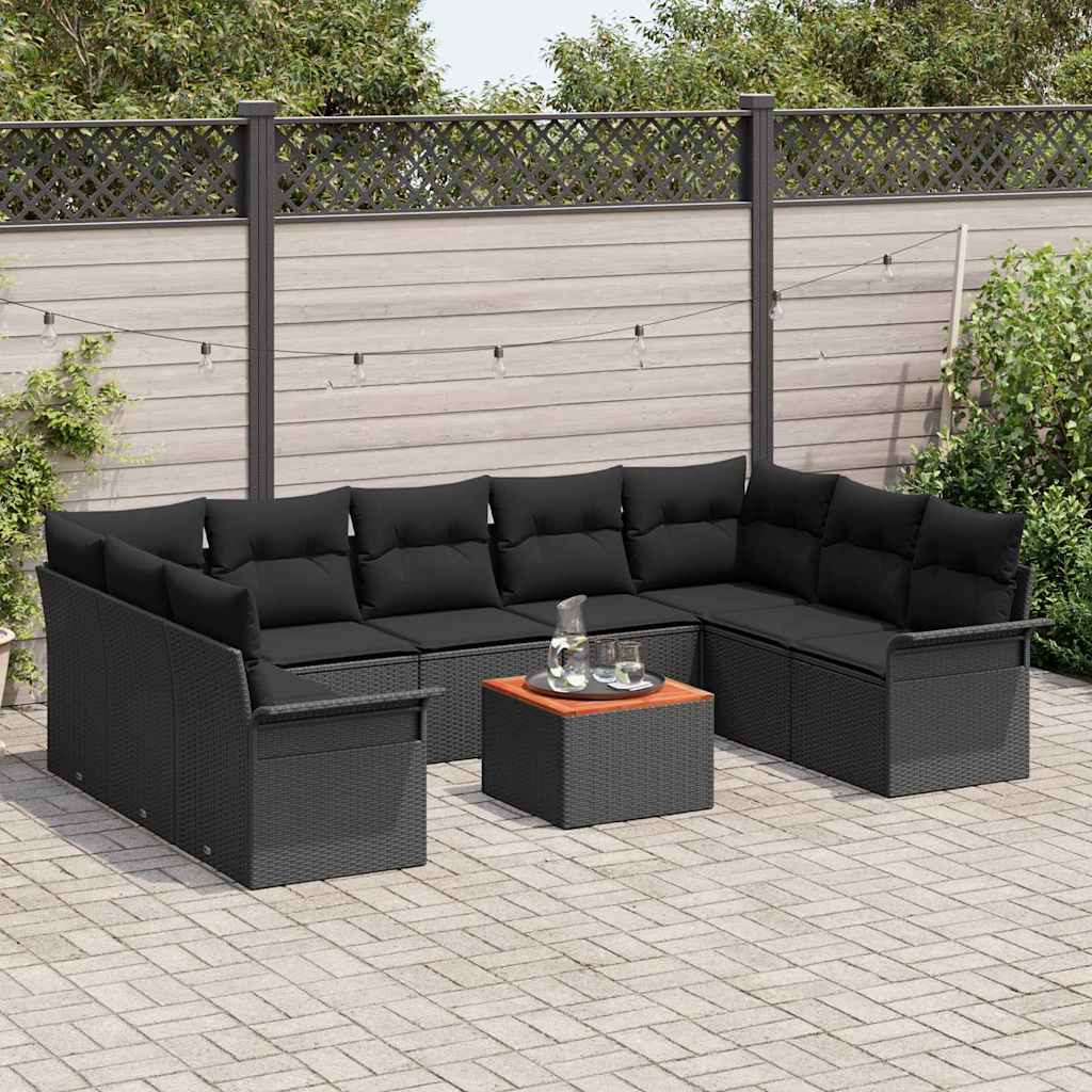 Tuinbankenset 10 st 9-Aantal zitplaatsen Zwart poly rattan