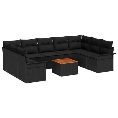 Tuinbankenset 10 st 9-Aantal zitplaatsen Zwart poly rattan