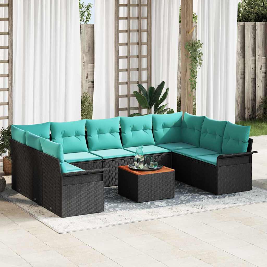 Tuinbankenset 10 st 9-Aantal zitplaatsen Zwart en Turquoise