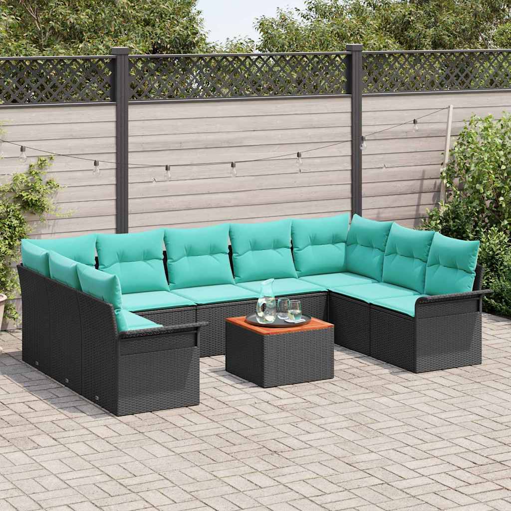 Tuinbankenset 10 st 9-Aantal zitplaatsen Zwart en Turquoise