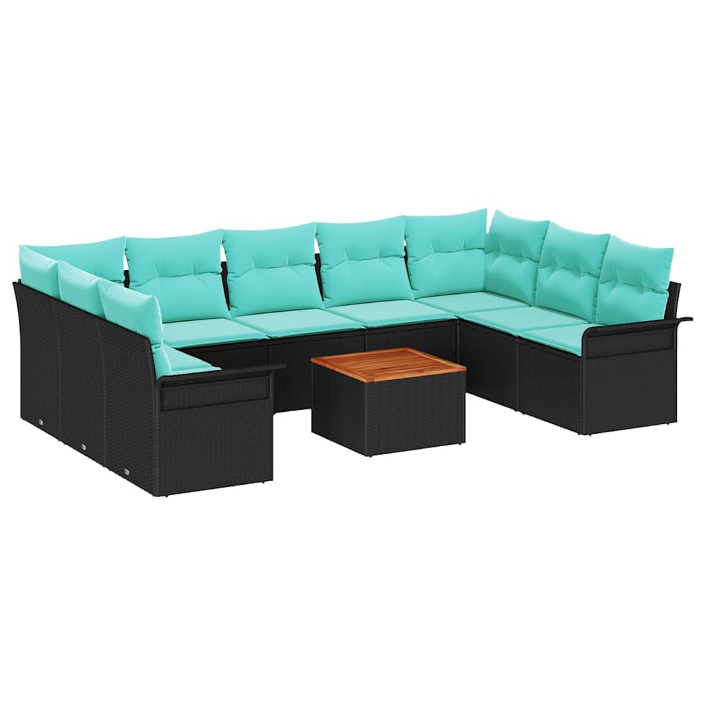 Tuinbankenset 10 st 9-Aantal zitplaatsen Zwart en Turquoise