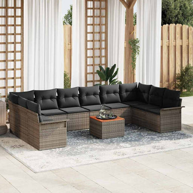 Tuinbankenset 11 st 10-Aantal zitplaatsen Grijs poly rattan